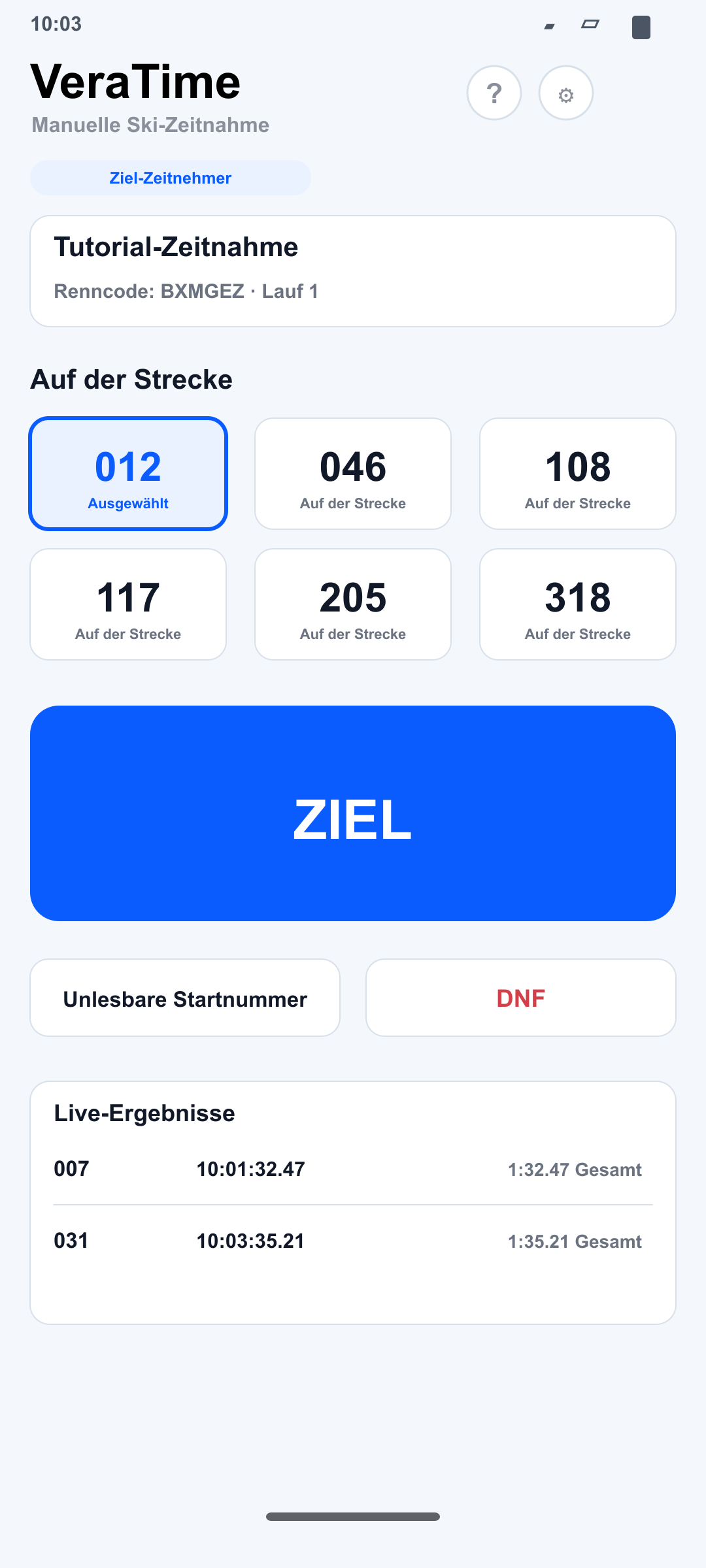 Ziel-Zeitnehmer-Ansicht auf Android