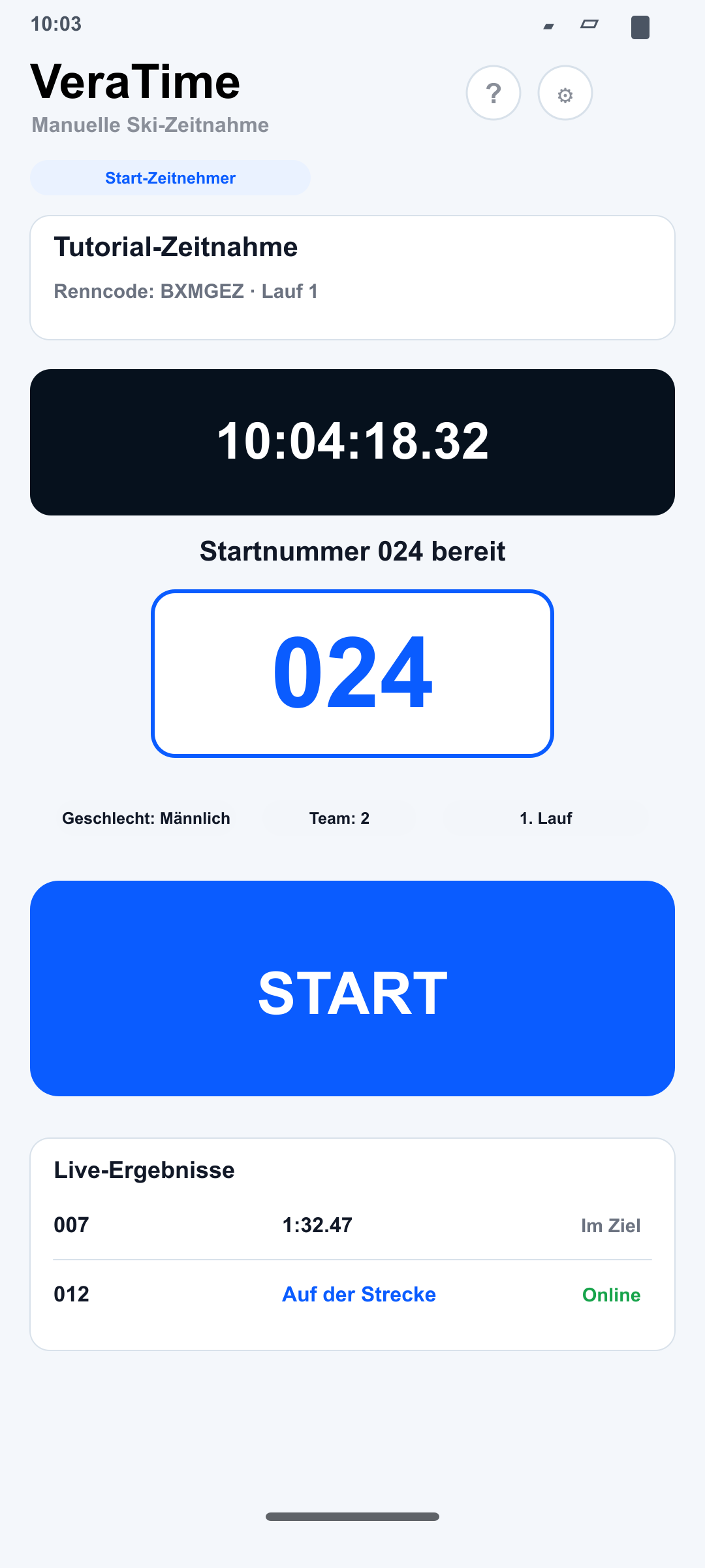 Start-Zeitnehmer-Ansicht auf Android