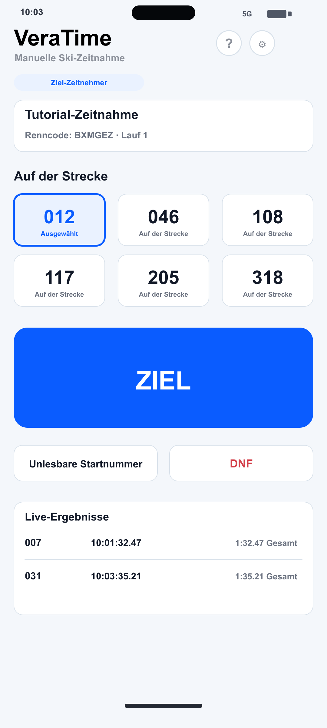 Ziel-Zeitnehmer-Ansicht auf iPhone