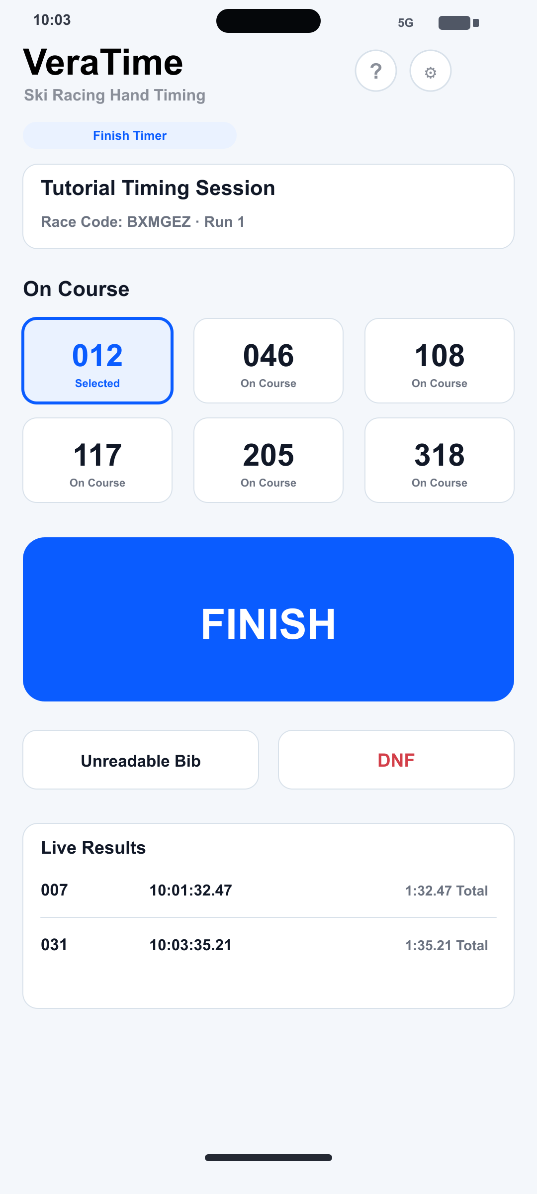 iPhone Finish Timer screen