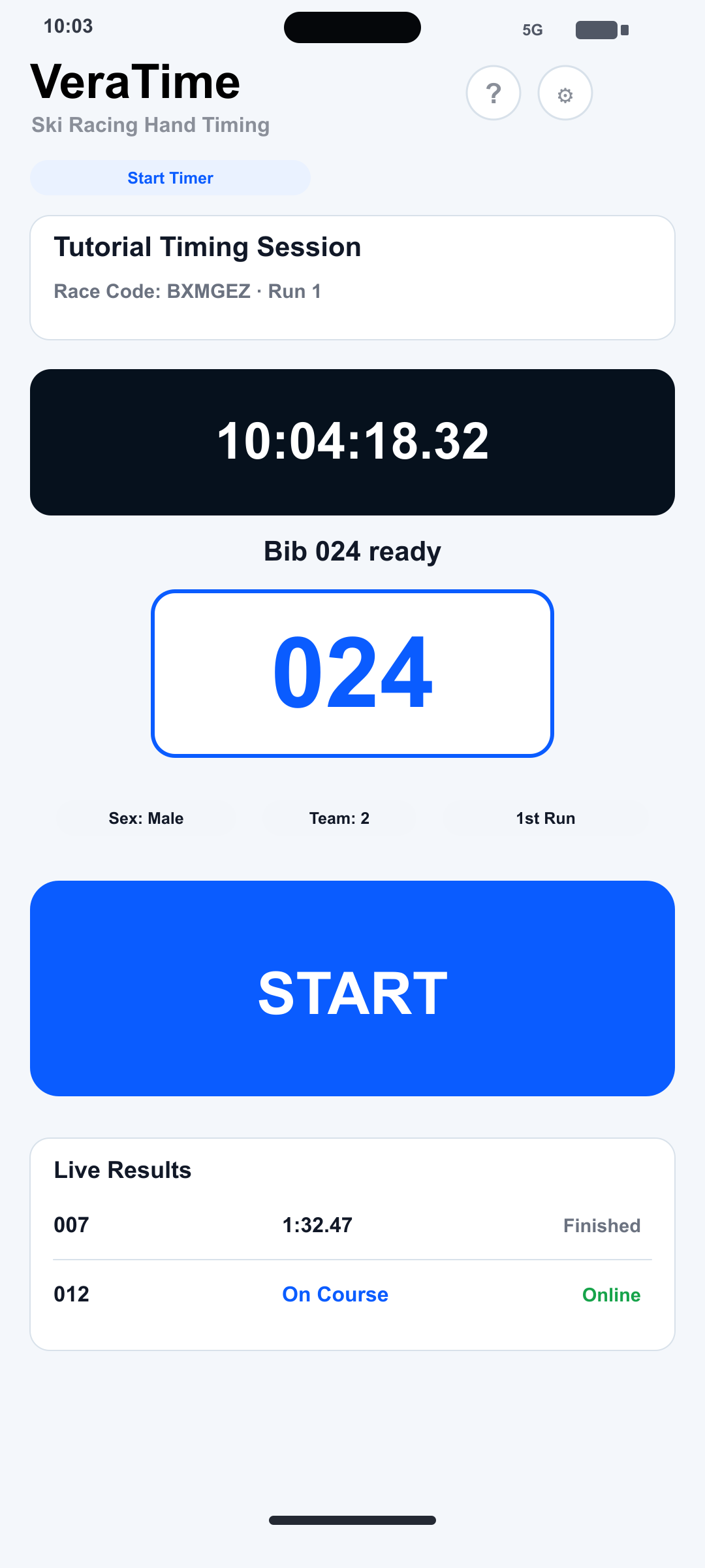 iPhone Start Timer screen