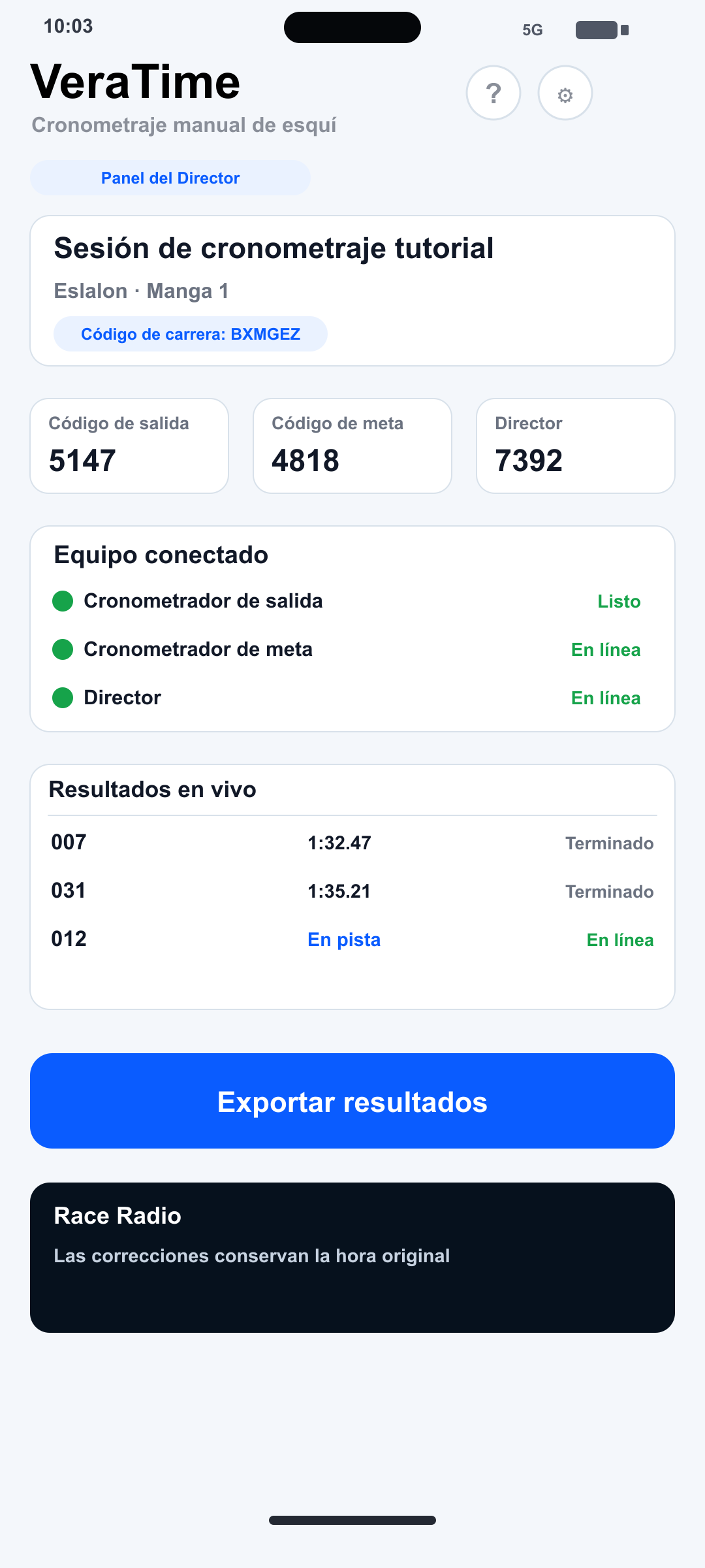 Panel del Director en iPhone