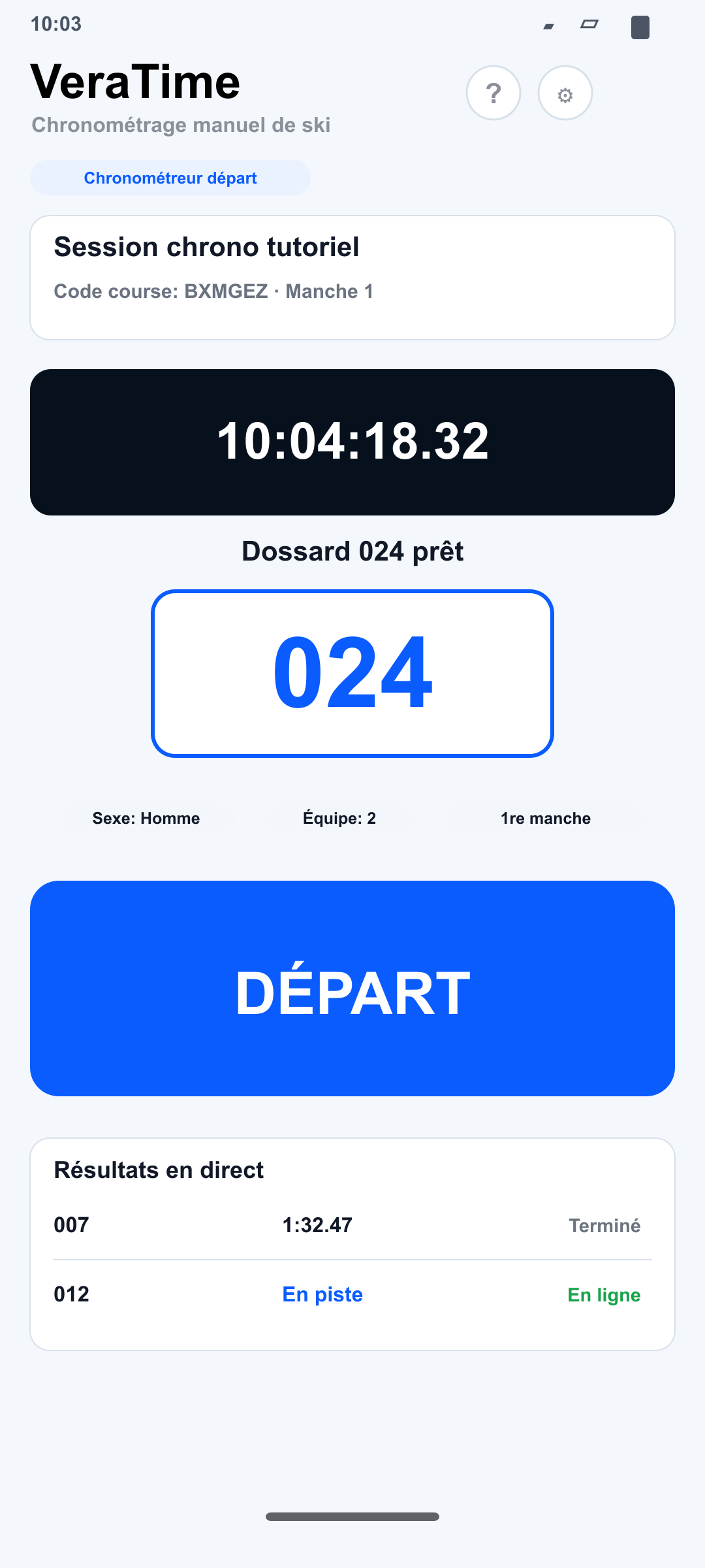 Écran Chronométreur départ sur Android