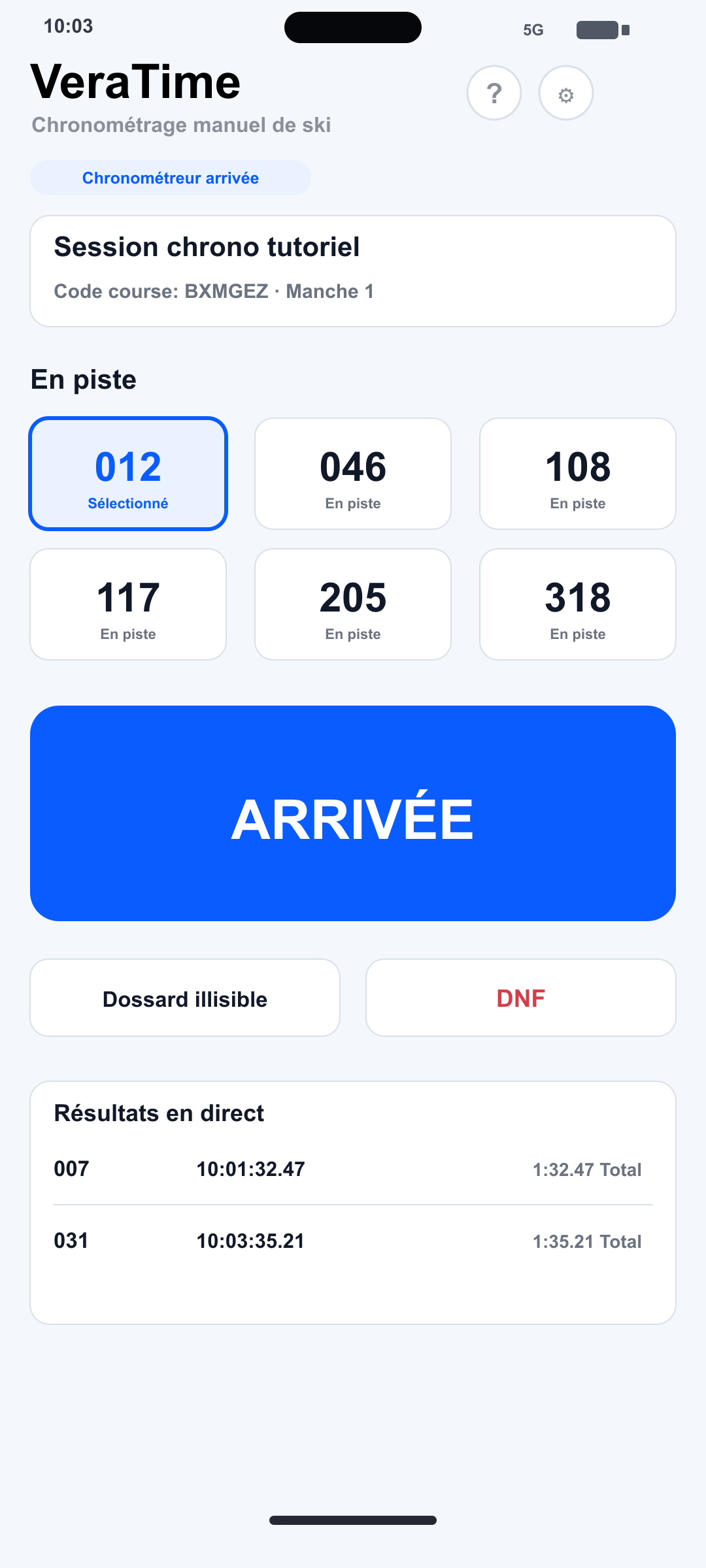 Écran Chronométreur arrivée sur iPhone