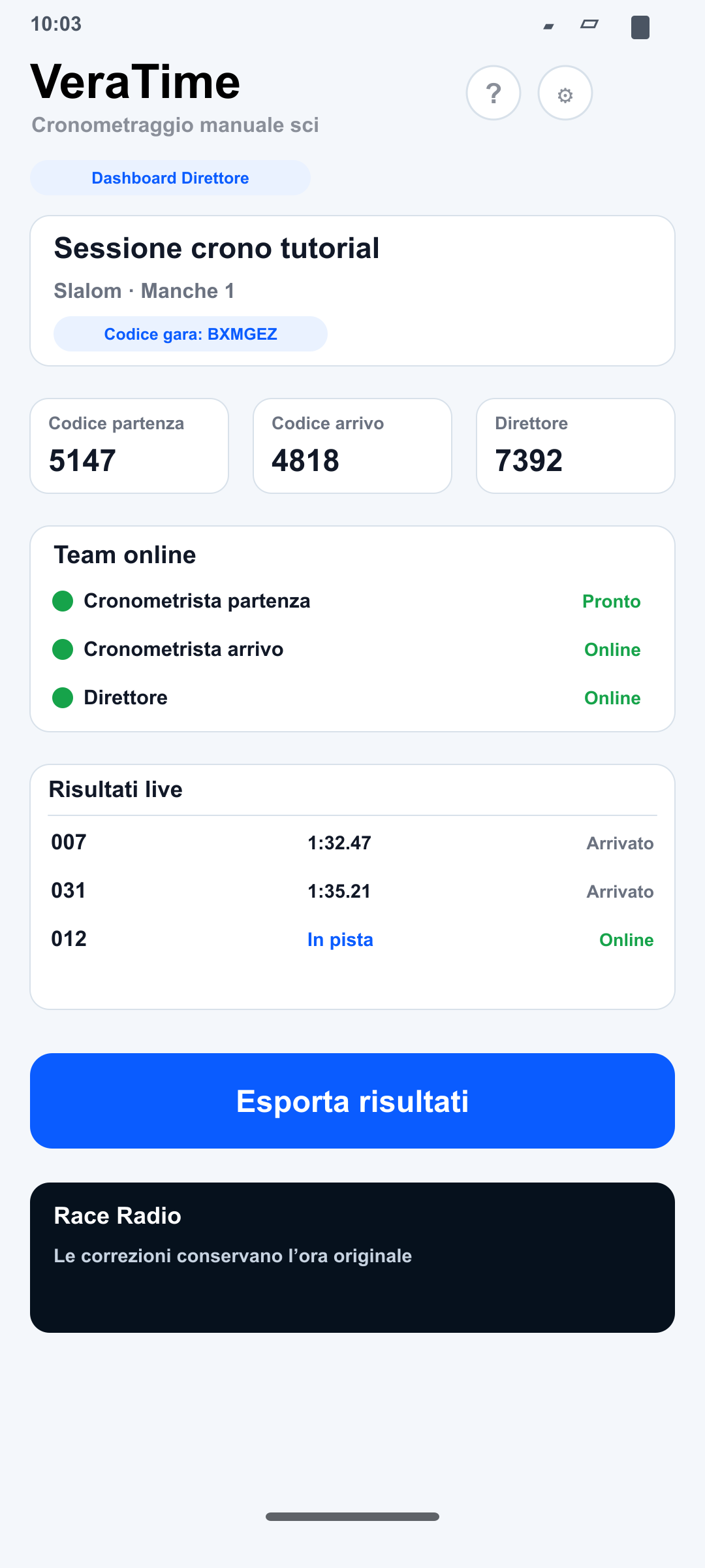 Dashboard Direttore su Android