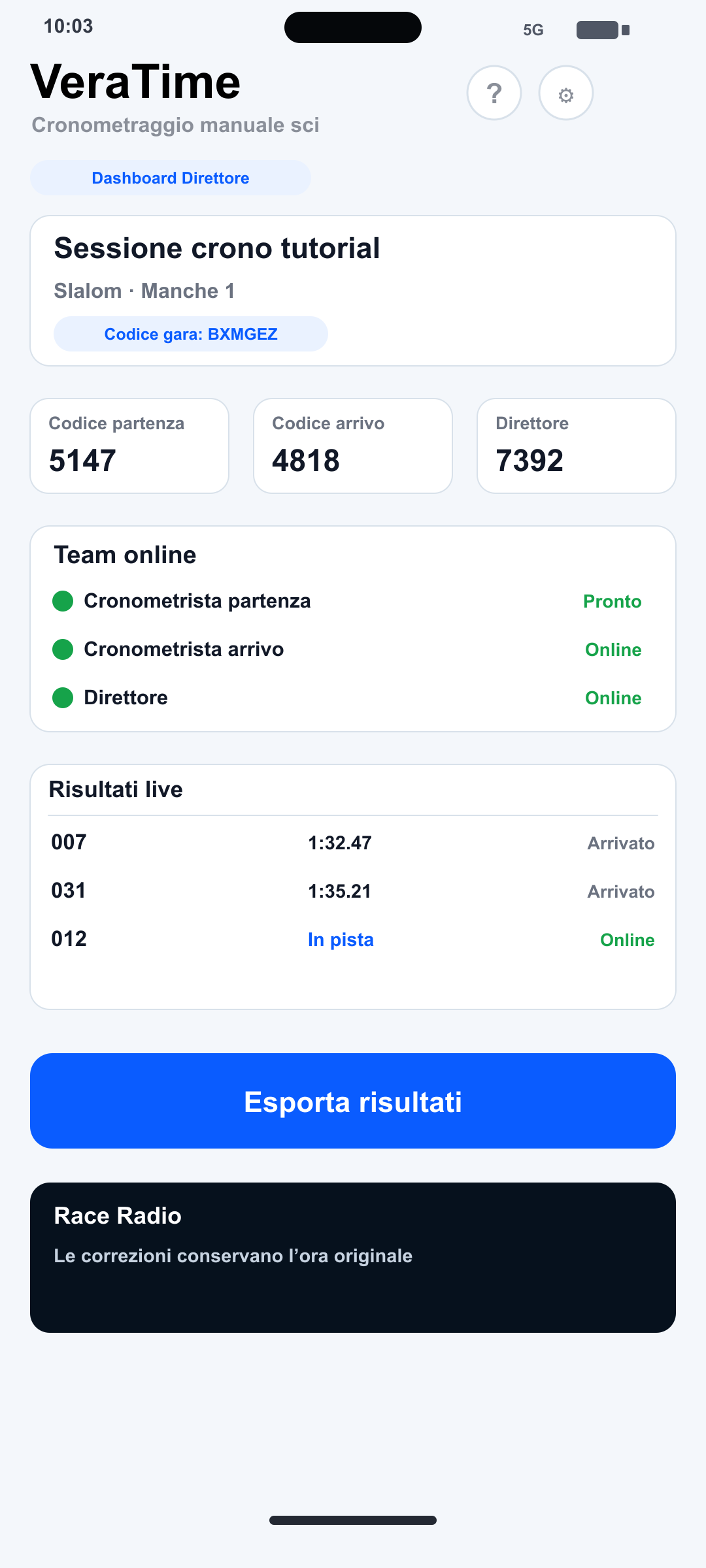 Dashboard Direttore su iPhone